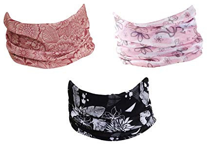 Hilltop 3 x Motorrad Multifunktionstuch, Schlauchtuch, Sport-Halstuch, Bandana / 3-er Set in aktuellen Designs, 3er Set:Blossom Power