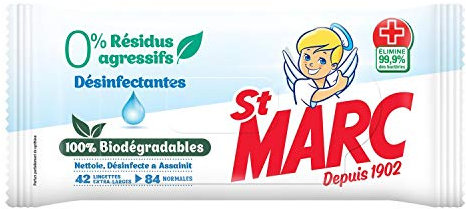 ST MARC Lingettes Biodégradables Nettoyantes et Désinfectantes 0% résidus agressifs x42