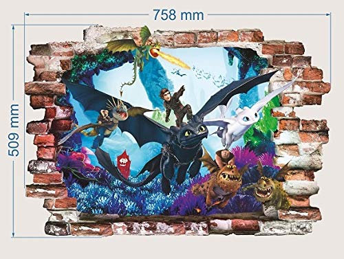 Drachenzähmen leicht gemacht wandsticker wandtattoo Wand-Zertrümmern Kinder Wandaufkleber Wandüber Wall Art Wand Tattoo 50cm X 75cm
