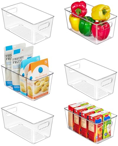 Vtopmart Clear Plastic Pantry Organizer Bins, 6 PCS Food Storage Bins with Handle for Refrigerator, Fridge, Cabinet, Kitchen, Countertops, Cupboard, Freezer Organization and Storage, BPA Free
