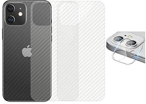 qichenlu 3X Rückseite Folie + 2X Kamera Schutzglas kompatibel mit iPhone 12 mini, Carbon Look Matt Klebefolie Weich Back Film,Klar 6D Linse Glas Kratzfest Kamera Hinten Schutz