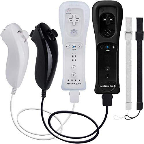 TechKen 2 Sets Remote Controllers with Built in Motion Plus and Wii Nunchucks Compatible with Nintendo Wii and Nintendo Wii U Consoles and Games