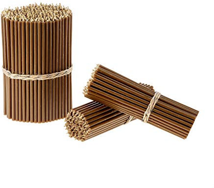 Danilovo Reine Bienenwachskerzen - Kegelkerzen Tropffrei, Rauchfrei, Lang, Dünn - Dekorative Kerzen für Kirchengebet, Dekoration oder Geburtstag - Honig-Duftkerzen 15x0,5 cm (Braun, 50 Stk.)