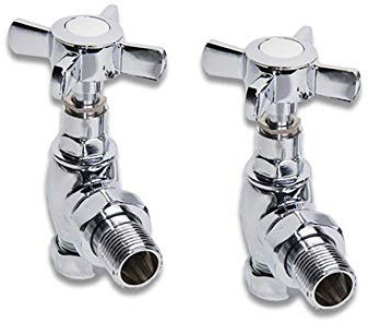 NRG Chrome Towel Radiator Rail Valves Angle Central Heating Taps with Crosshead Handles (Pair)