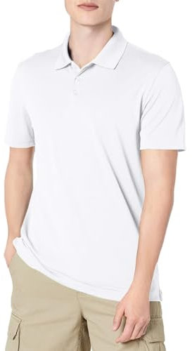 Amazon Essentials Polo da Golf, Maniche Corte, Slim Fit, Asciugatura Rapida Uomo, Bianco, L