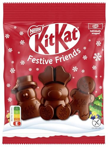 KitKat NESTLÉ KITKAT Festive Friends Schokoladen-Mix, Mini-Weihnachtsfiguren aus Milchschokolade mit Knusperstückchen, 1er Pack (1 x 65g)