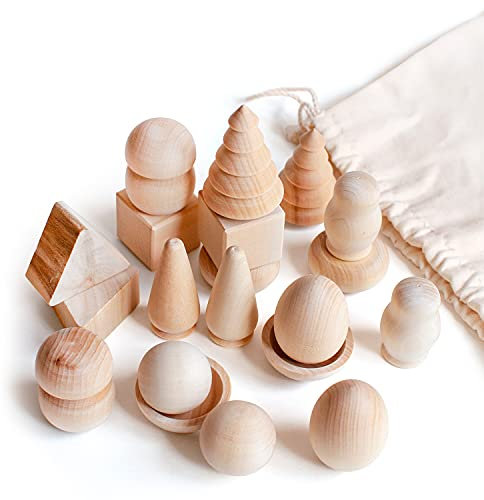Ulanik DIY 20 Piezas Una Bolsa Maravillosa Juego de Figuras de Madera Sin Terminar Figuras en Blanco Sin Pintar para Pintar, Manualidades de Decoupage Edad 3+ Material Didáctico, Ayuda Visual