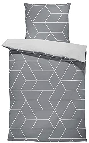 one-home Bettwäsche Mikrofaser Garnitur Bettbezug modern viele Muster mit Reißverschluss, Farbe:Geometrisch grau, Größe:4 teilig 135x200 cm