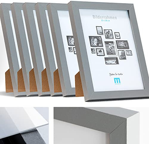 M MERCEO 13x18cm (6Stk) in Grau, minimalistischer & moderner Bilderrahmen für Fotos & Bilder. Inkl. Acrylglasschutz. Eignet Sich als Tisch-Aufsteller und für die Wand, Hochformat oder Querformat