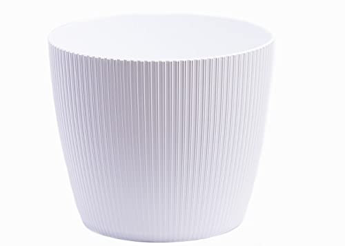 Home Garden Ornaments Decorative Large Plant Pots Indoor – Striped Indoor Plant Pot for Home and Garden (Diameter 25.5cm, White)