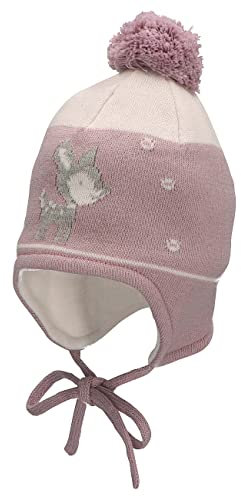 Sterntaler Baby Mädchen Mütze Baby GOTS Bommelmütze Reh Mütze - Mütze Baby, Kappe Kinder - aus Baumwolle mit Bindeband - lila, 43