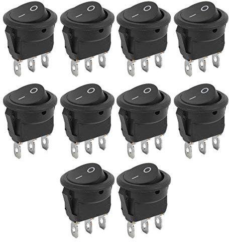 Candeon Interruptor basculante - 10 piezas 23 mm 3 pines 2 posiciones Barco redondo Mini ON?OFF Interruptor basculante redondo Interruptor basculante negro