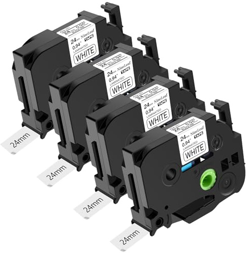 NineLeaf 4x Kompatibel für Brother P-touch 24mm TZe-251 TZe251 TZ-251 TZ251 AZe-251 TZE Tape 24mm 0.94'' Schwarz auf weiß Laminiert Etikettenband für Ptouch PT-D600VP D800W H500LI E550W E800W
