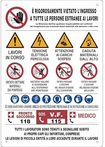 NEW CARTELLO direzione lavori - norme generali di prevenzione infortuni + segnali di avviso - Pannello in Polionda o Pannello in Forex (PANNELLO IN FOREX 60X40 CM)
