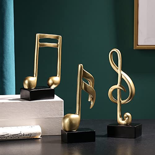 CINY 3 Stück Musiknote Ornament Musikalische Skulptur Statue Musik Noten schlüssel, Musikdekor, Harz-Musikskulptur-Set für Zuhause, Klavier, Geschenke, Souvenirs, Harz, Gold