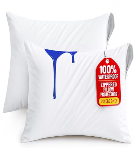 Utopia Bedding Waterproof Zippered Pillow Protectors (White, Pack of 2 | 51 x 51 cm)