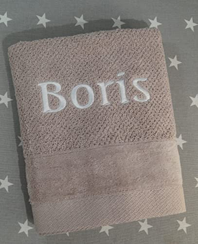 ★ Handtuch mit Namen Bestickt ★ Duchtuch ★ Geschenk ★ Badetuch ★ 550 g/m2 ★ SUPER QUALITÄT ★ (100 x 150 cm, Beige)