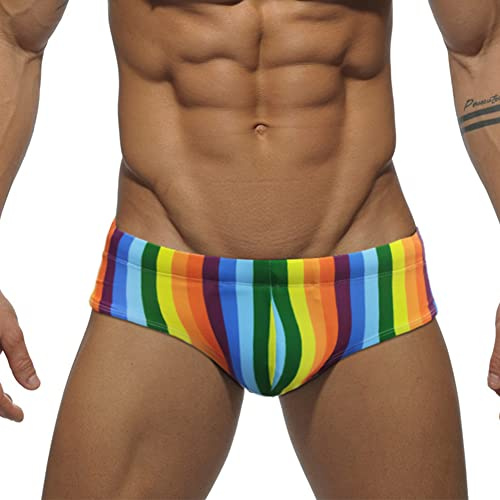 Baotung Costume da bagno da uomo, per sport acquatici, corto, aderente, BT0BH12, arcobaleno, XL