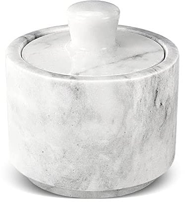 Flexzion Marble Salt Cellar with Lid, Multi-Purpose Marble Container for Salt, Pepper, Paprika and Powdered Herbs, Marble Box for Jewelry, Watches and Accessories (White)