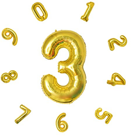 Zahlen Luftballon ca.101cm, Folienballon Zahl 3 Gold, Helium Folienballon für Geburtstagsdeko, Party Deko,Neujahrsdekoration, Jubiläumsdekoration, Hochzeitsdeko (Gold, #3)