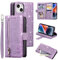 UEEBAI Wallet Case for iPhone 14 6.1 inch, Retro 9 Card Holder Slots Zipper Pocket Handbag Case PU Leather Magnetic Closure Kickstand with Wrist Strap TPU Shockproof Flip Case - Glitter Purple