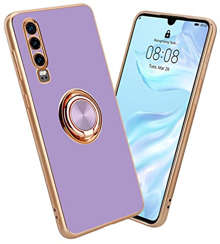 Cadorabo Hülle kompatibel mit Huawei P30 Schutzhülle TPU Silikon Case mit Ring Design mit Kameraschutz Slim Kratzfest Weiche Gummi mit Rundumschutz Case Hülle für Huawei P30 in Lila