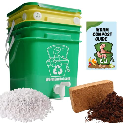 Worm Bucket Indoor Composting Starter Kit – Small 10Q Worm Farm for Classrooms, Homeschool, and Apartments – Educational Soil Project - Make Organic Worm Castings & Worm Tea
