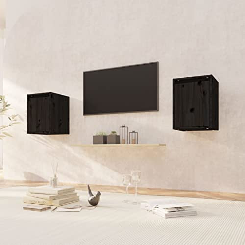 Würfelregale 2 STK, Würfelregal-Set in Moderner Regalwürfel Flexicube Massivholz Kiefer Hängeregal Cube Regal für Bücher DVD Auszeichnungen Büchern Sammlerstücken, Schwarz 80x30x35 cm