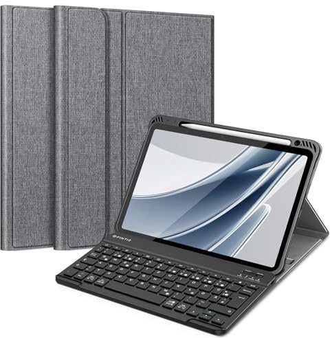 FINTIE Tastatur Hülle für iPad Air 11 Zoll, iPad Air 5./4. Gen 10,9 Zoll | Magnetisch Abnehmbare Deutsches QWERTZ-Layout Bluetooth Tastatur, TPU Rückschale Schutzhülle mit Stifthalter, Grau
