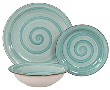 Servizio Piatti per 6 Persone in Porcellana 18 pezzi per Lavastoviglie modello (spirale aquamarina)
