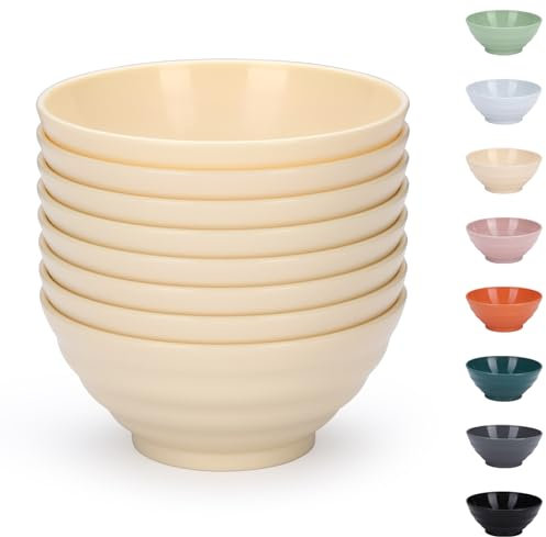 Evanda cuencos de plástico 8 Piezas, 750ml Irrompibles Reutilizables Ligeros para Cereales, Fideos, Sopa, Pasta, Ramen, Palomitas, Fruta, Ensalada y Todo Uso (Queso Blanco)