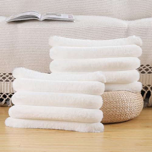 Madizz 2er Set Plüsch Samt Dekorative Kissenbezüge Flauschig Gestreifte Weich Kissenbezug für Sofa Schlafzimmer Kissen Shell Creme Weiß 30 x 50 cm Rechteckig