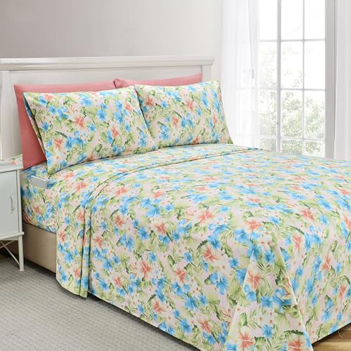 Elegant Comfort Softest and Coziest 6-Piece Sheet Set - 1500 Premium Hotel Quality Microfiber - Deep Pocket, Wrinkle Resistant 6-Piece Floral Magnolia Pattern Bed Sheet Set, King, Magnolia