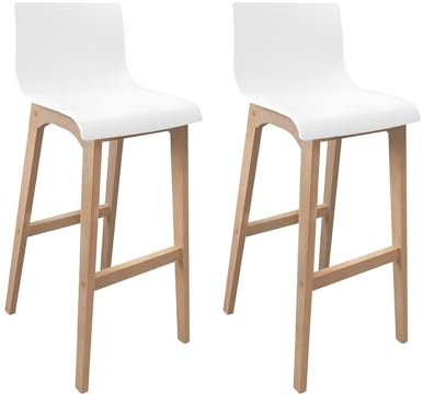 MOB-IN Tabourets de Bar 75 cm Tanna Pieds chêne Assise Plastique Blanche -Lot de 2