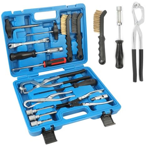 Brake Tools 15PC Drum & Disc Brake Tool Kit Labor-saving Drum Brake Spring Tool Anti-rust Brake Installer Remover Adjusting Tool with Brake Spring Pliers/Compressor/Puller, Brake Caliper Cleaning Tool