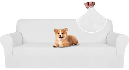 CYCMACO Samt Sofa Überzug 3 Sitzer, Sofabezug Elastische, Couch Überzug Haustier Katze Hunde, Universal Sofa Cover Moderne, Sofahusse Mit Armlehnen, Sofaschoner rutschfest, Weiß