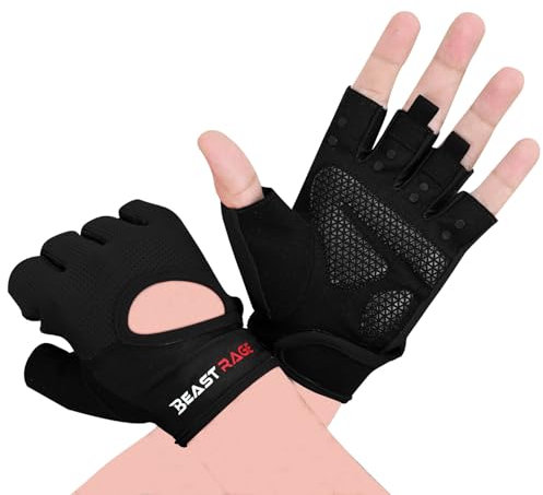 BEAST RAGE Fitness-Handschuhe, atmungsaktiv, für Männer und Frauen, Gewichtheben, Bodybuilding, Fitnessstudio, Training, rutschfest, Crossfit, Krafttraining, Radfahren (SCHWARZ, S)