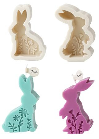 Xidmold 2 Stück Ostern Kaninchen Silikonformen Gießformen, Hasenform für Ostern, Ostern Hase Backform, Osterhase Silikonform for Gips, Sojawachs Kerzen, Handwerk (F)