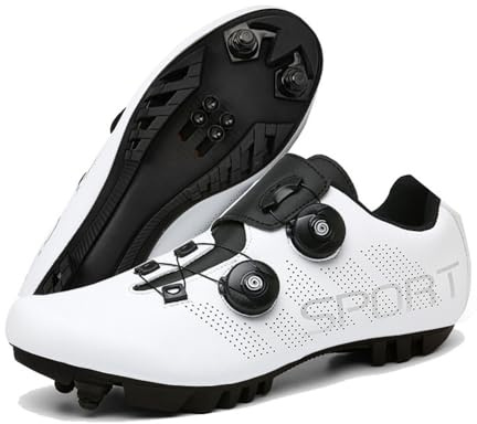 ENEN Herren Fahrradschuhe, Unisex Damen Mountainbike Schuhe Kompatible SPD 2 Schrauben mit Delta Lock Pedal, Schwarz Weiß Atmungsaktive MTB Radschuhe Reitschuhe