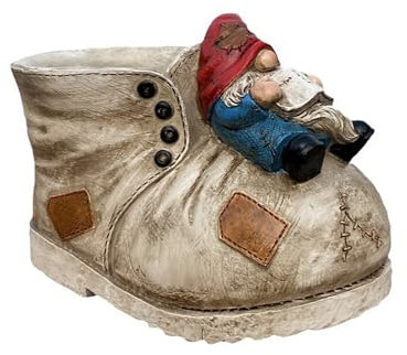 Schuhform Blumentöpfe mit Zwerg Blumentopf, Pflanztopf Stiefel aus Magnesia Blumentopf wetterfest frostfest Pflanzgefäß Übertopf Kunststein Garten Gartendeko Dekofigur Gartendekofigur (Weiß)