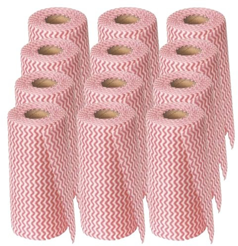 600 Putztücher Wischfixtuch Rolle 50 Blatt je Küchenrolle Wischtuch Reinigungstücher (Rot)