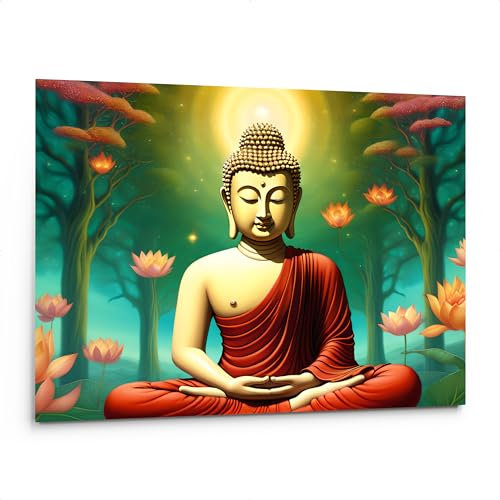emmena - Quadro Buddha Zen con Fiori di Loto - 40x30 cm