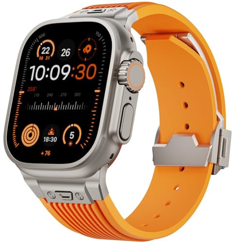 SEURE Cinturino Compatible con Apple Watch Ultra 2/Ultra 49mm,serie 9/8/7 45mm,serie SE2/6/SE/5/4 44mm,serie 3/2/1 42mm,Regolabile Cinturini Silicone sportivo,nuovo design(arancione titanio)