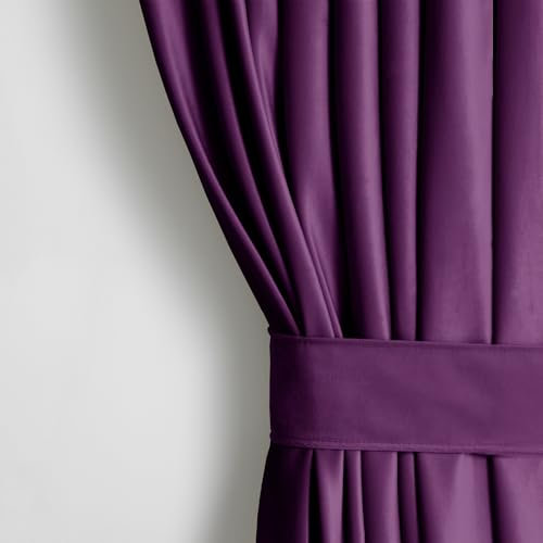 AmeliaHome Set Vorhang H 270 x B 140 cm mit Raffhalter 54 x 10 cm Velvet Optik Violett 1 St. Ösenschal Samt Halbverdunkelungsvorhang Fensterdekoration Dekoschal Dekorvorhang