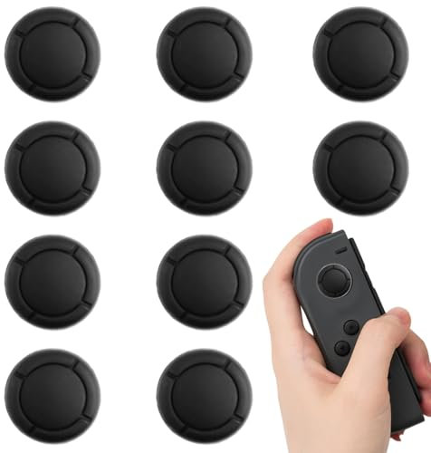 Joynine 10 Tapas de Silicona para Joystick Nintendo Switch - Tapones para Joystick - Protectores de Agarre Negro - Fácil Instalación, Mejora la Experiencia de Juego