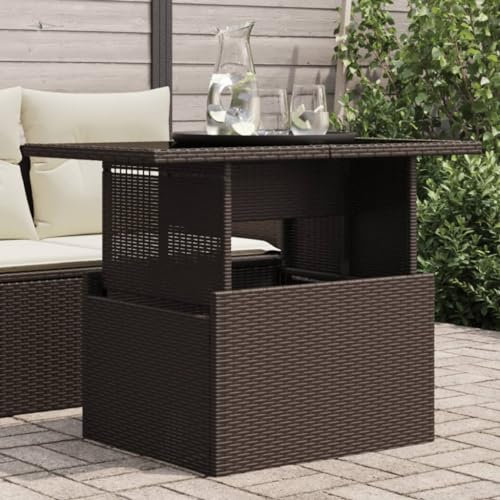 Homgoday Gartentisch, Gartentisch, Glasplatte, Braun, 100 x 55 x 73 cm, Polyrattan, Gartentisch, Esstisch, Küchentisch, Gartentisch