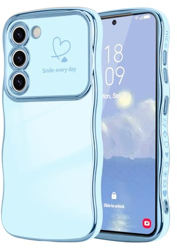 LCHULLE für Samsung Galaxy S23 5G Hülle Liebesherz Wellenform,Blau | Handyhülle Wellen Lockige Form mit erhoben Kameraschutz,Luxus Galvanisierte Schutzhülle Herzmuster Mädchen,Wavy Heart Case