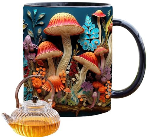 Tazza da tè a forma di fungo, tazza da caffè, tazza da caffè e tè, tazza per acqua, bevande, funghi, per compleanno, ufficio e casa