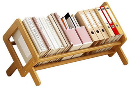 aichilra Wood Tilting Bookcase, Desktop Shelf Organizer Display Stand, Little Book Holder Tilted Tabletop Rack for CDs/Magazines/Books (50cm)