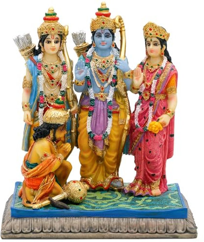 alikiki Hindu-Gott-Sita-Familienstatue, 17,2 cm hoch, indisches Idol, Sita, Rama, Laksman, Hanuman-Figur, Murti-Artikel, Heimbüro, Tempel, Mandir-Schrein, Altar, Pooja, Dekoration, Indien, Diwali,